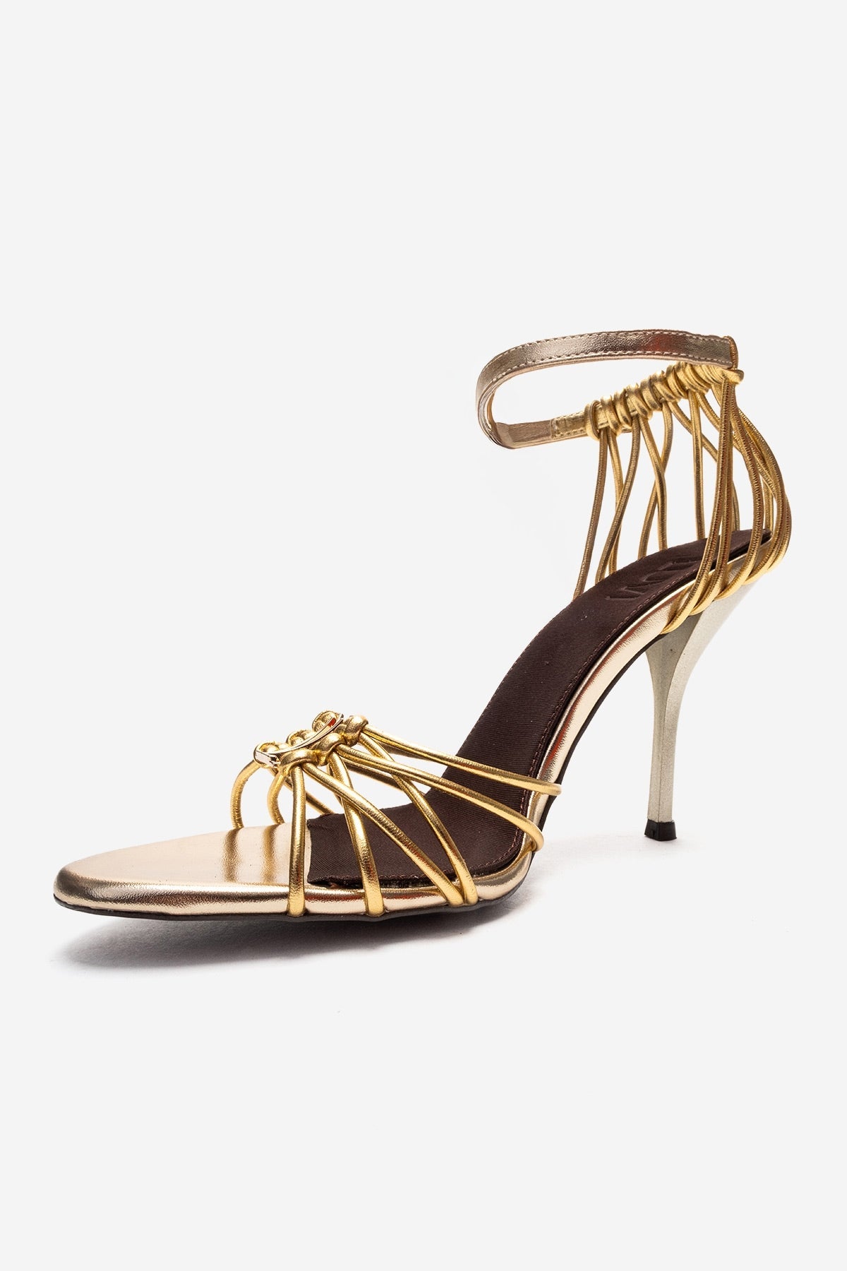 ARONA - Gold Stiletto Heel Shoe – top view showing leather, metallic, gold, Vowalisse