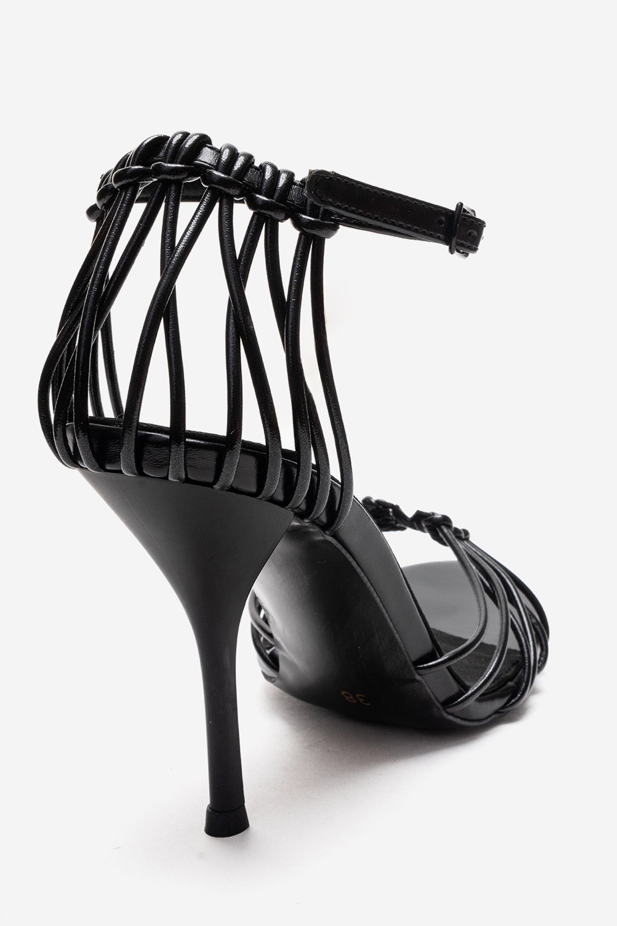 ARONA - Black Genuine Leather Stiletto Heel Shoe – back view showing leather, black, Vowalisse