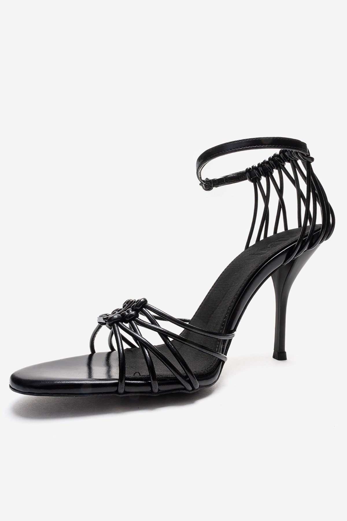 ARONA - Black Genuine Leather Stiletto Heel Shoe – top view showing leather, black, Vowalisse