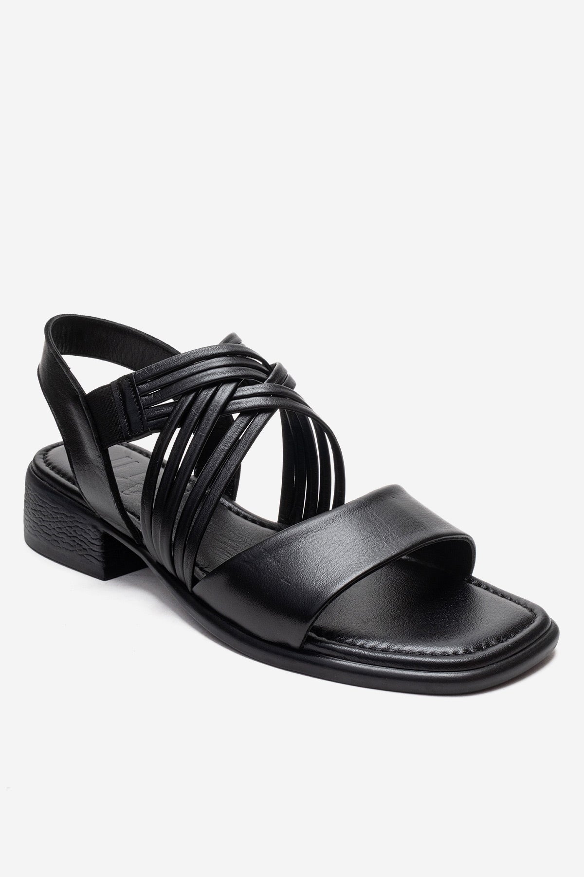 LIVELLO - Black Genuine Leather Multi-Strap Sandal – detail view showing leather, black, Vowalisse