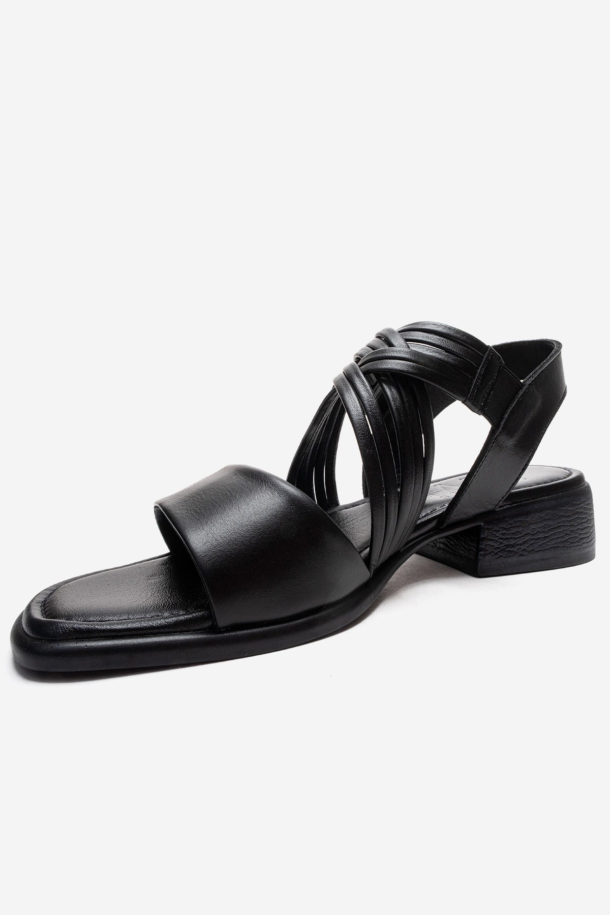 LIVELLO - Black Genuine Leather Multi-Strap Sandal – top view showing leather, black, Vowalisse