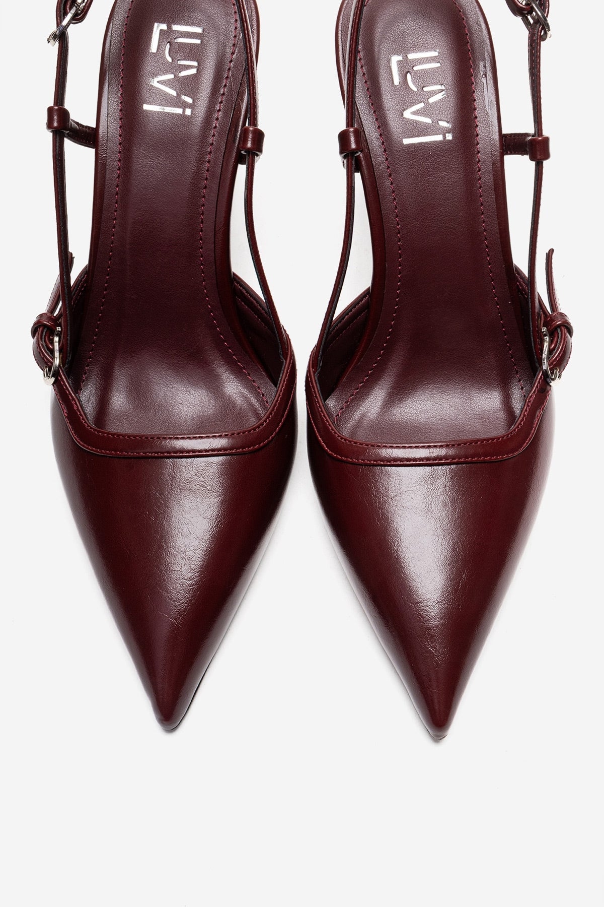 CELIA - Burgundy Genuine Leather Pointed Toe Wedge Heel Shoe – side view showing leather, red, Vowalisse