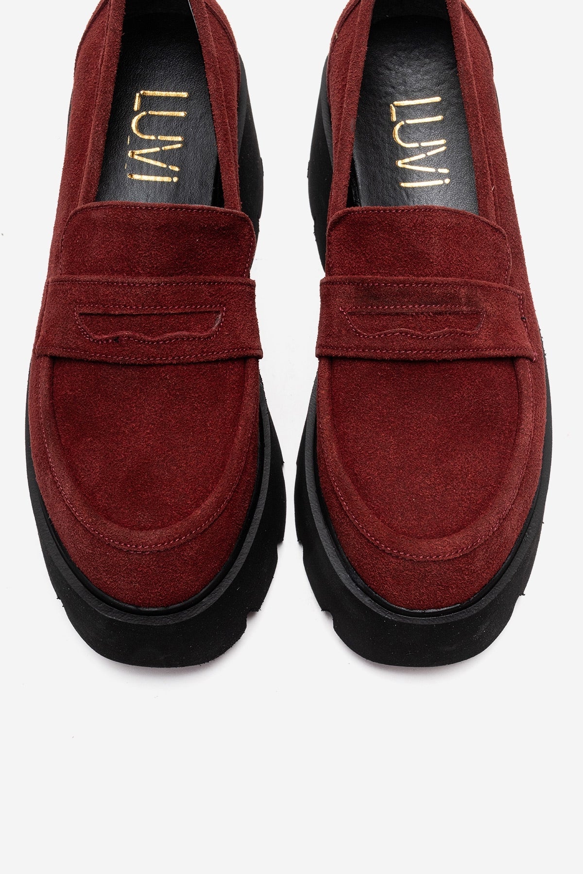 SANTIA - Burgundy Genuine Leather Chunky Platform Loafer – side view showing leather, Vowalisse
