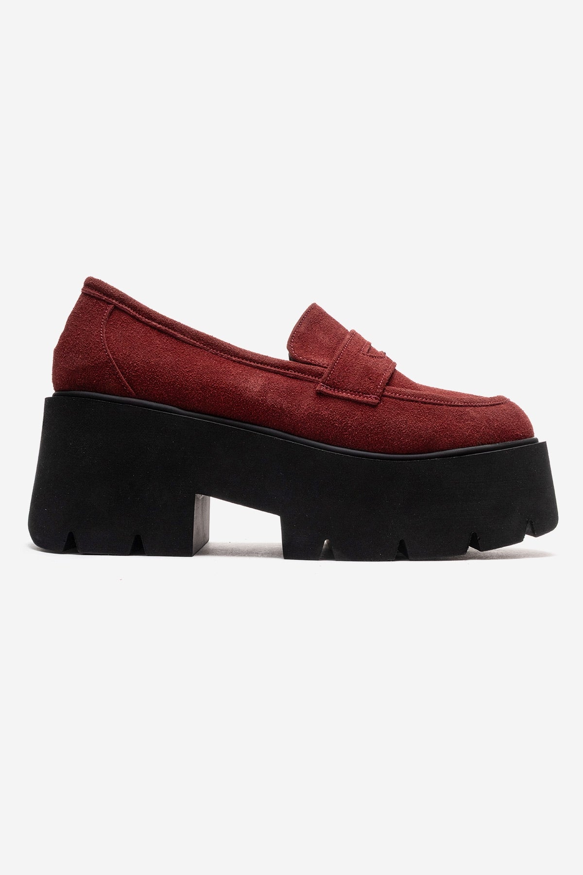 SANTIA - Burgundy Genuine Leather Chunky Platform Loafer – heel view showing leather, Vowalisse