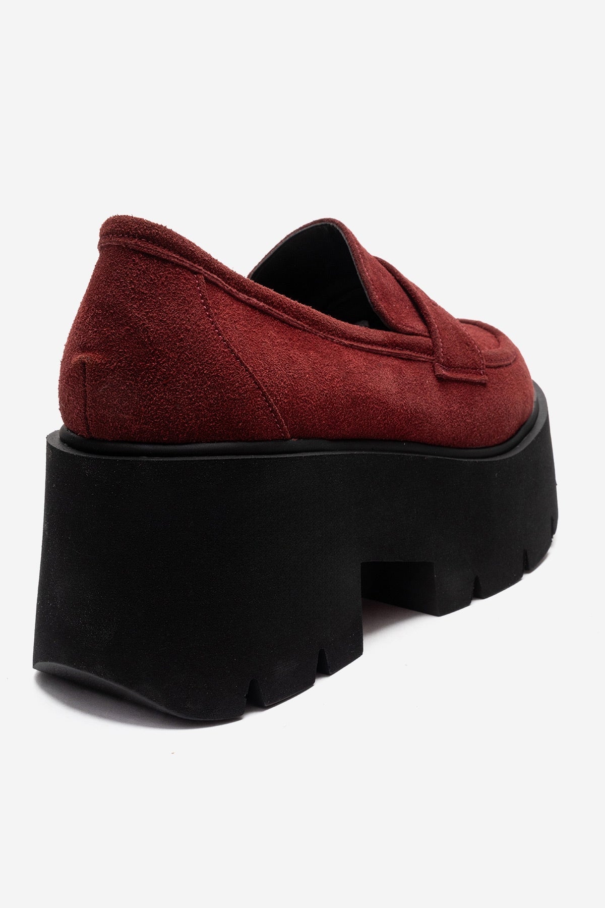 SANTIA - Burgundy Genuine Leather Chunky Platform Loafer – back view showing leather, Vowalisse