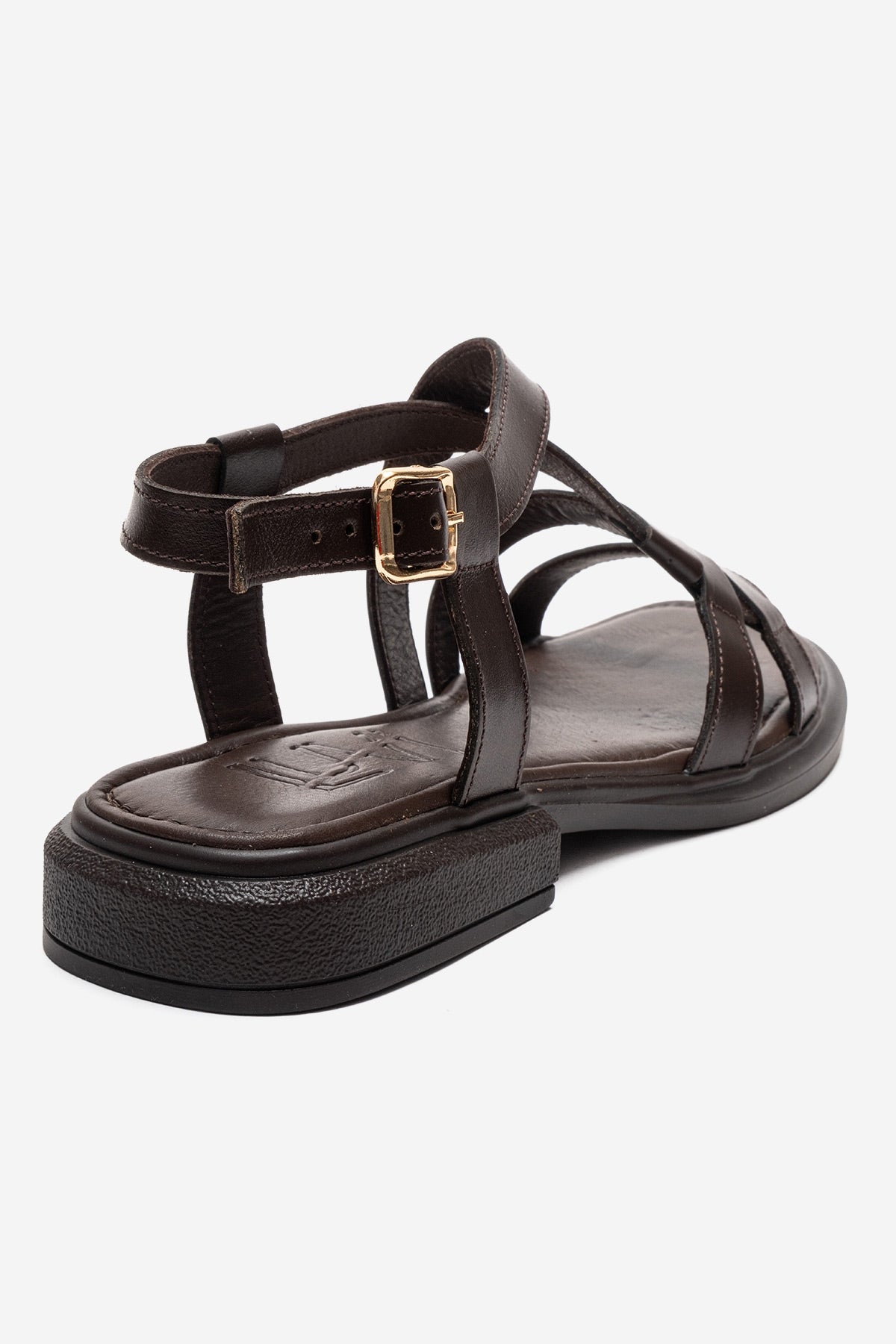 Laveda - Brown Genuine Leather Sandal – back view showing leather, Vowalisse