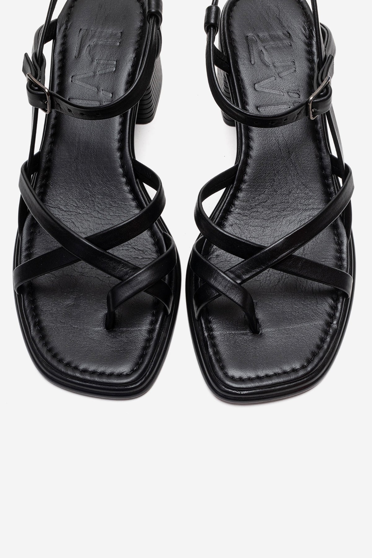 Lavish - Black Genuine Leather Block Heel Sandal – side view showing leather, black, Vowalisse