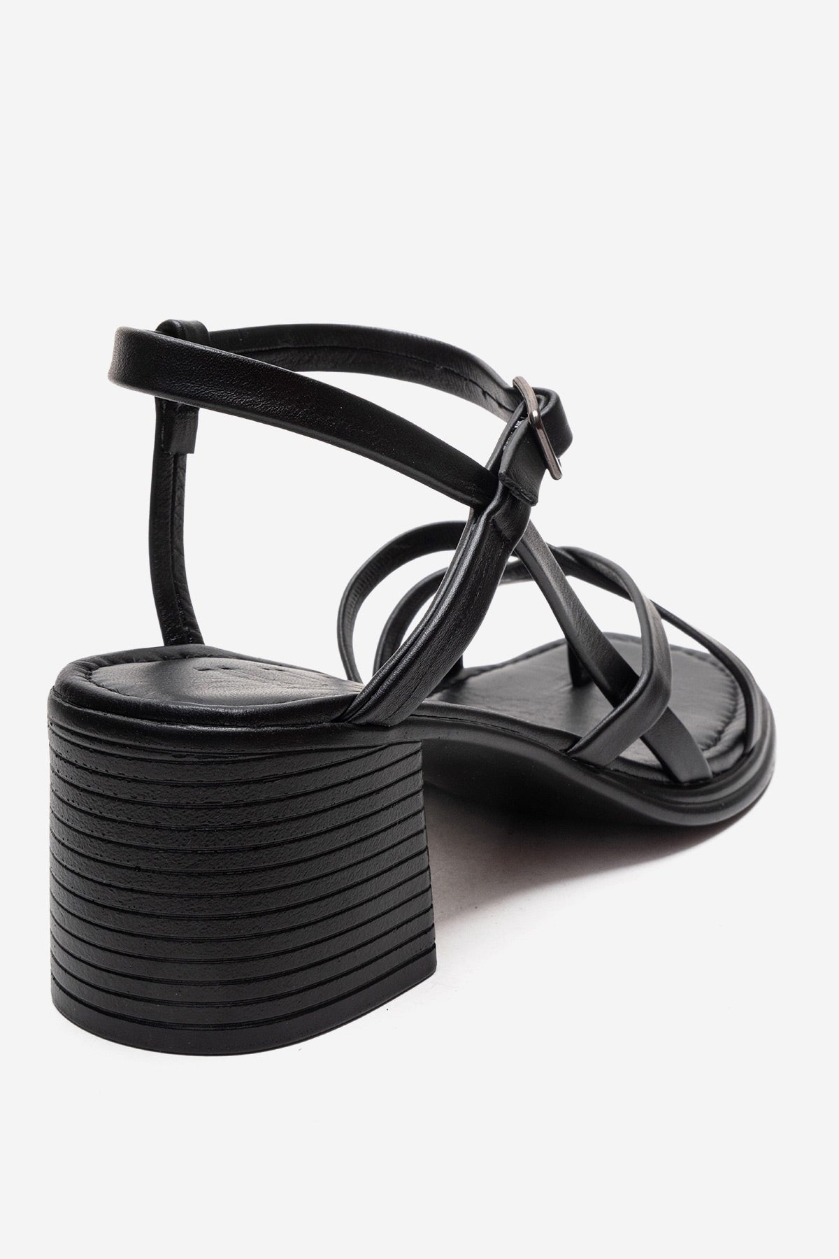 Lavish - Black Genuine Leather Block Heel Sandal – back view showing leather, black, Vowalisse
