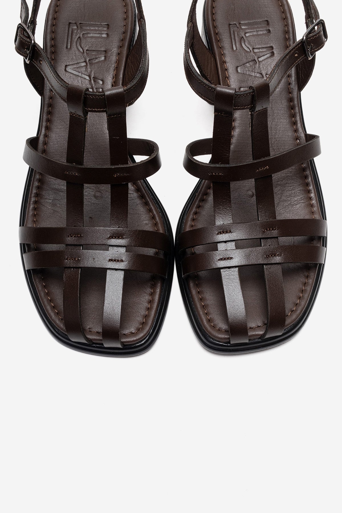 Cielos - Brown Genuine Leather Block Heel Sandal – side view showing leather, Vowalisse