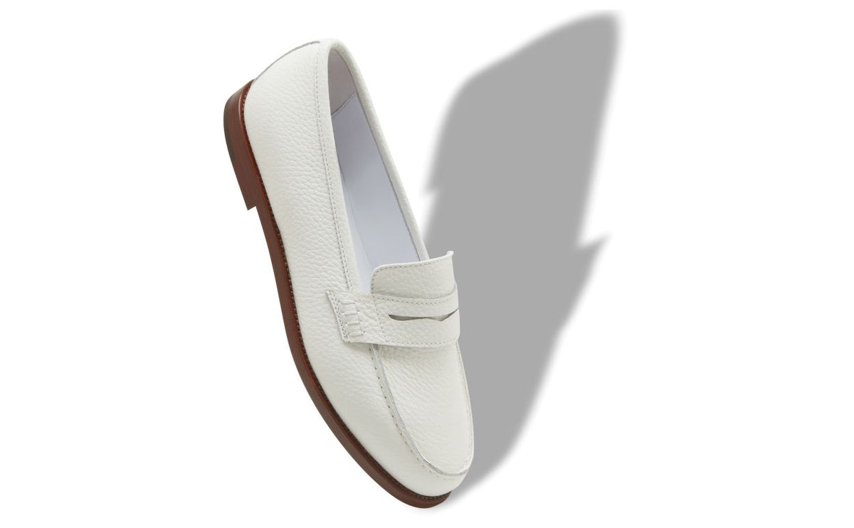 Fiorella Flame White Signature Loafers – front three-quarter view showing white refined detailing, Vowalisse