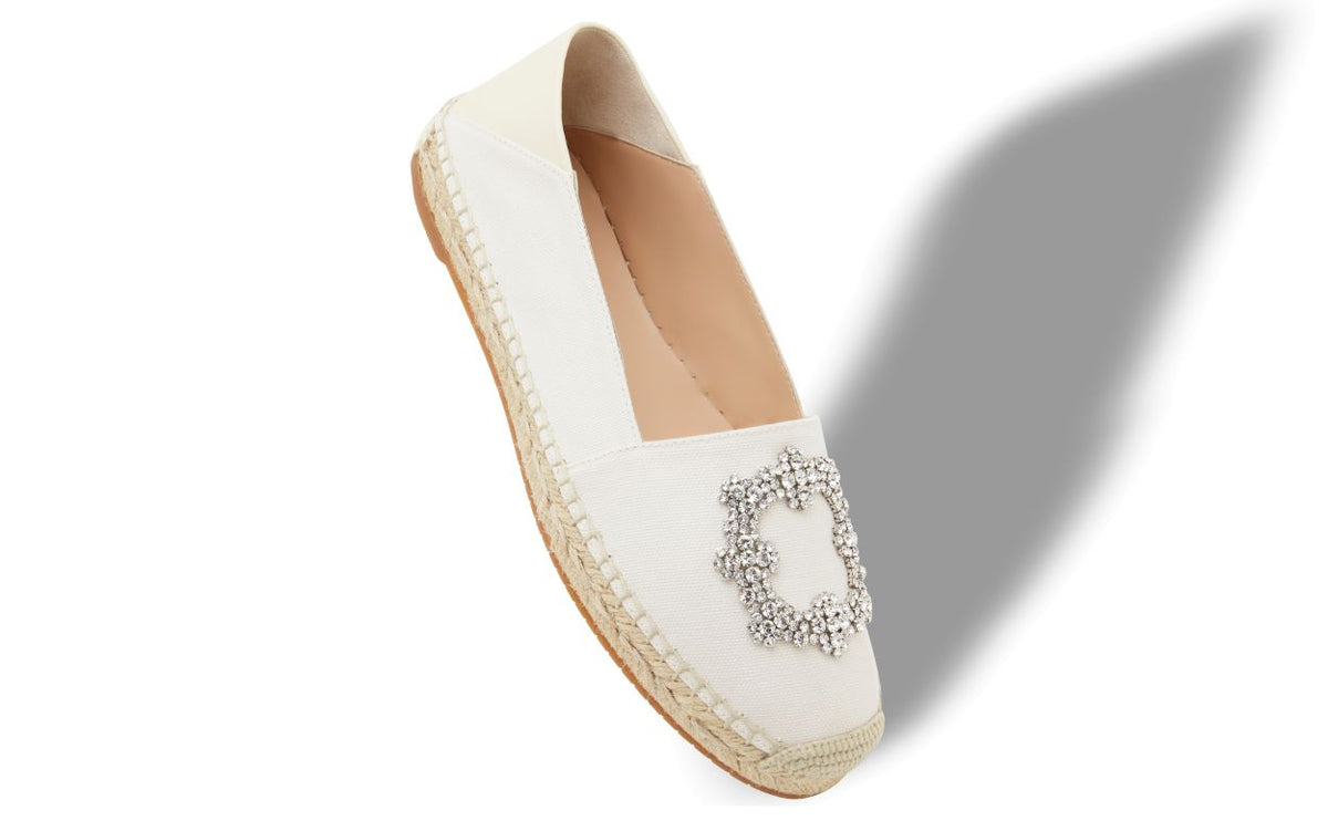 Leonora Élan White Round Toe Espadrilles – front three-quarter view showing white round toe, Vowalisse