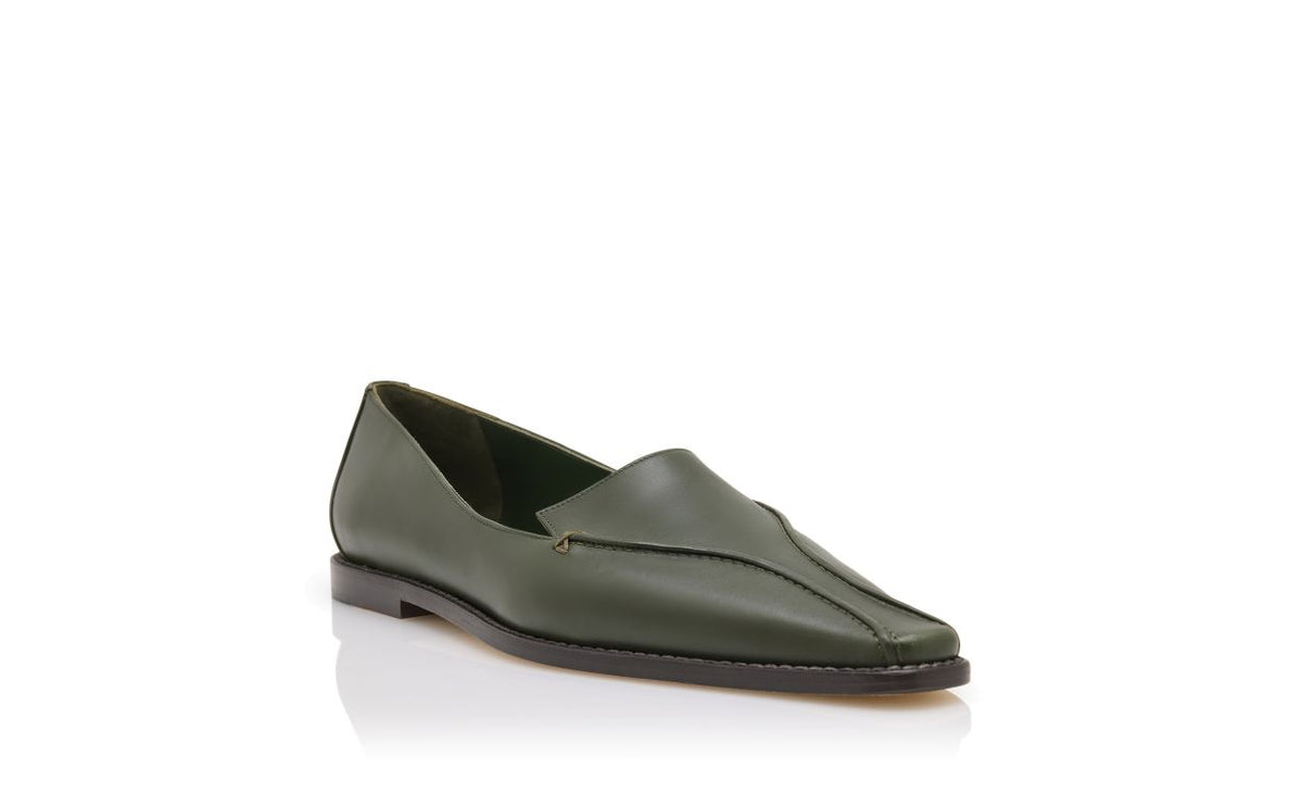 Fiorella Shine Green Almond Toe Loafers – top view showing green almond toe, Vowalisse