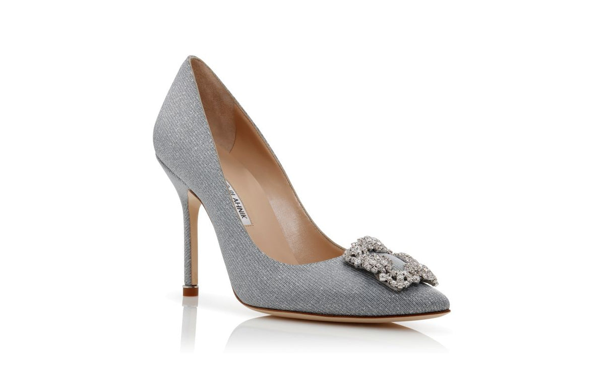 Cressida Crown Silver Jewel Buckle Pumps – top view showing silver jewel buckle, crystal buckle, almond toe, Vowalisse