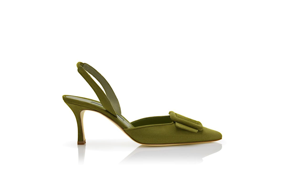 Rosalie Flame Green Slingback Slingbacks – side profile showing green slingback, pointed toe, suede, Vowalisse