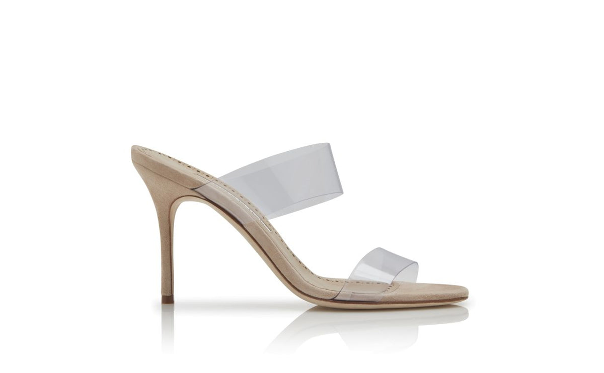 Aurelia Bloom Neutral Open Toe Mules – side profile showing neutral open toe, suede, Vowalisse