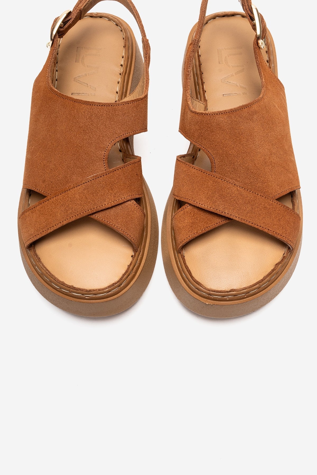 Vien - Cognac Genuine Leather Sandal – side view showing leather, Vowalisse