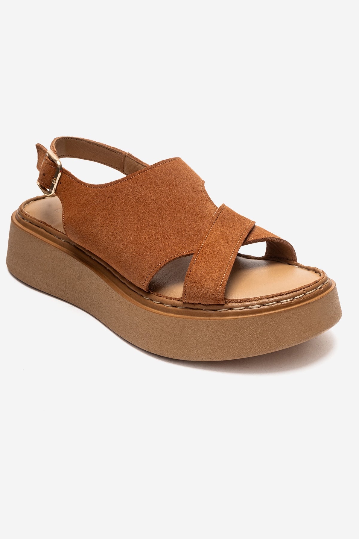 Vien - Cognac Genuine Leather Sandal – detail view showing leather, Vowalisse