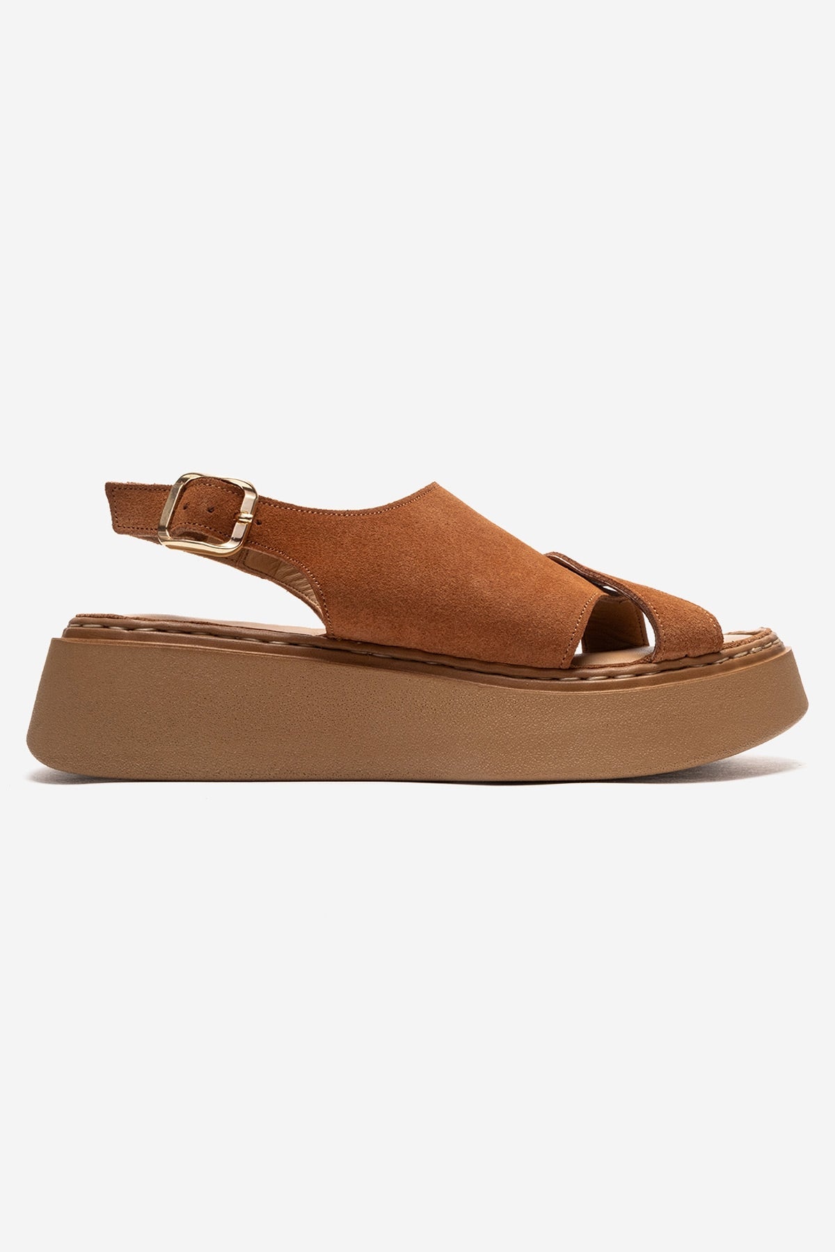 Vien - Cognac Genuine Leather Sandal – heel view showing leather, Vowalisse