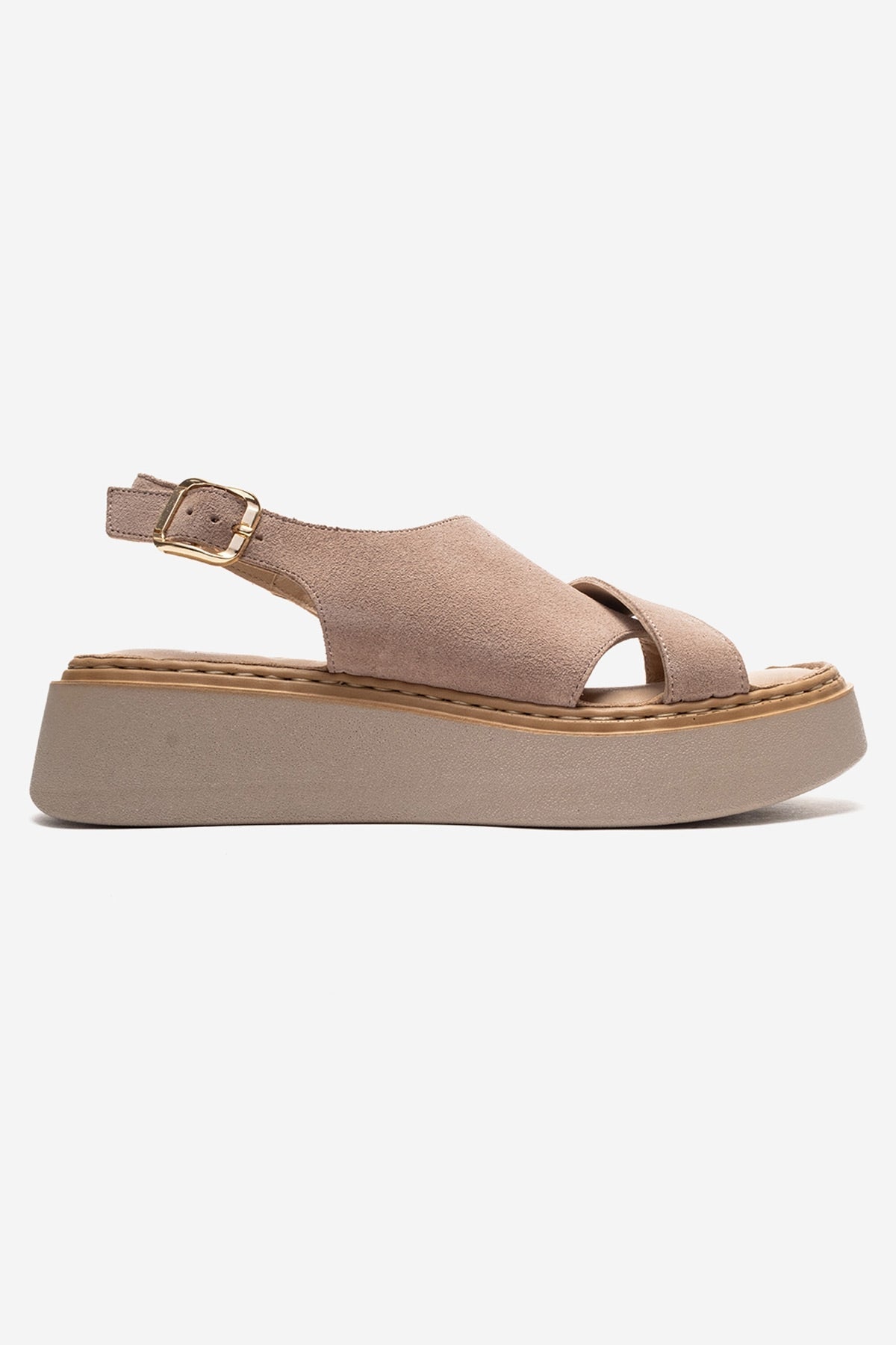 Vien - Beige Genuine Leather Sandal – heel view showing leather, Vowalisse