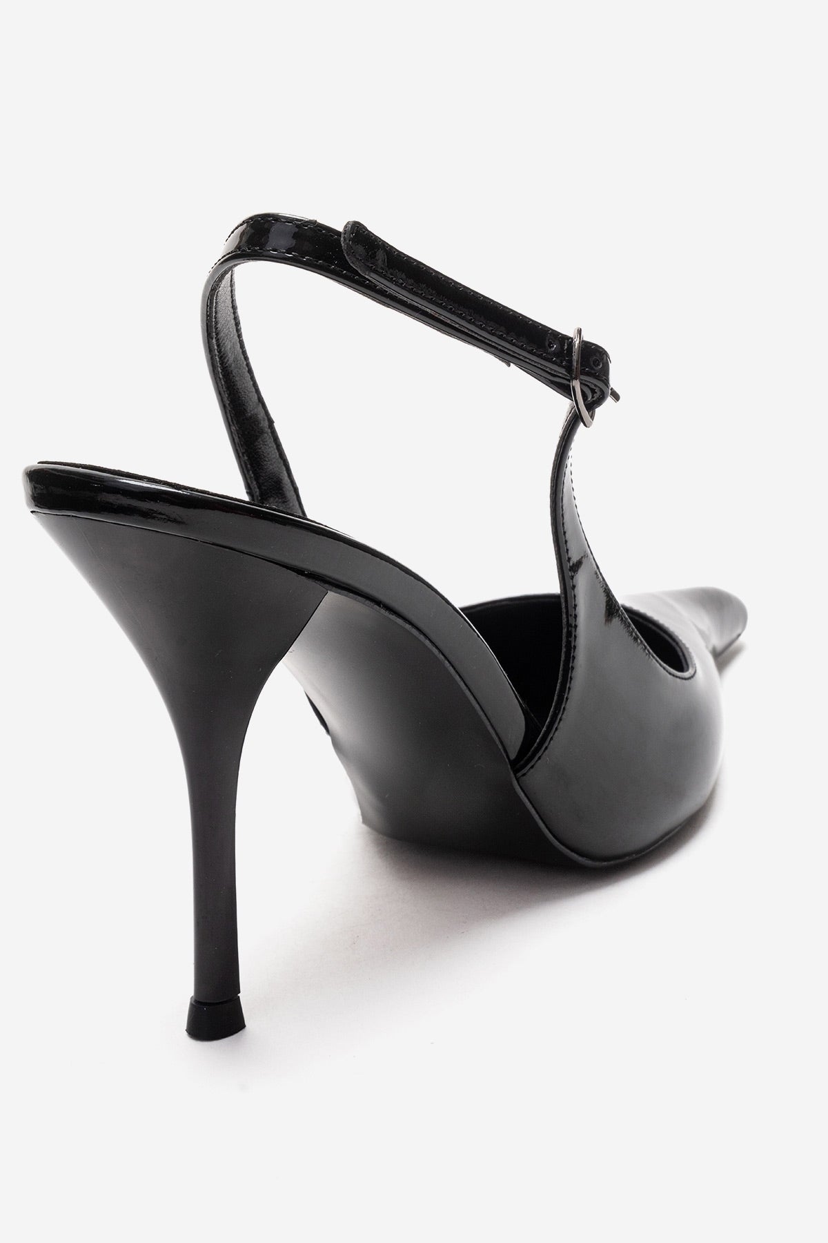 CANDY - Black Pointed Toe Slingback Stiletto Pump – back view showing leather, black, Vowalisse