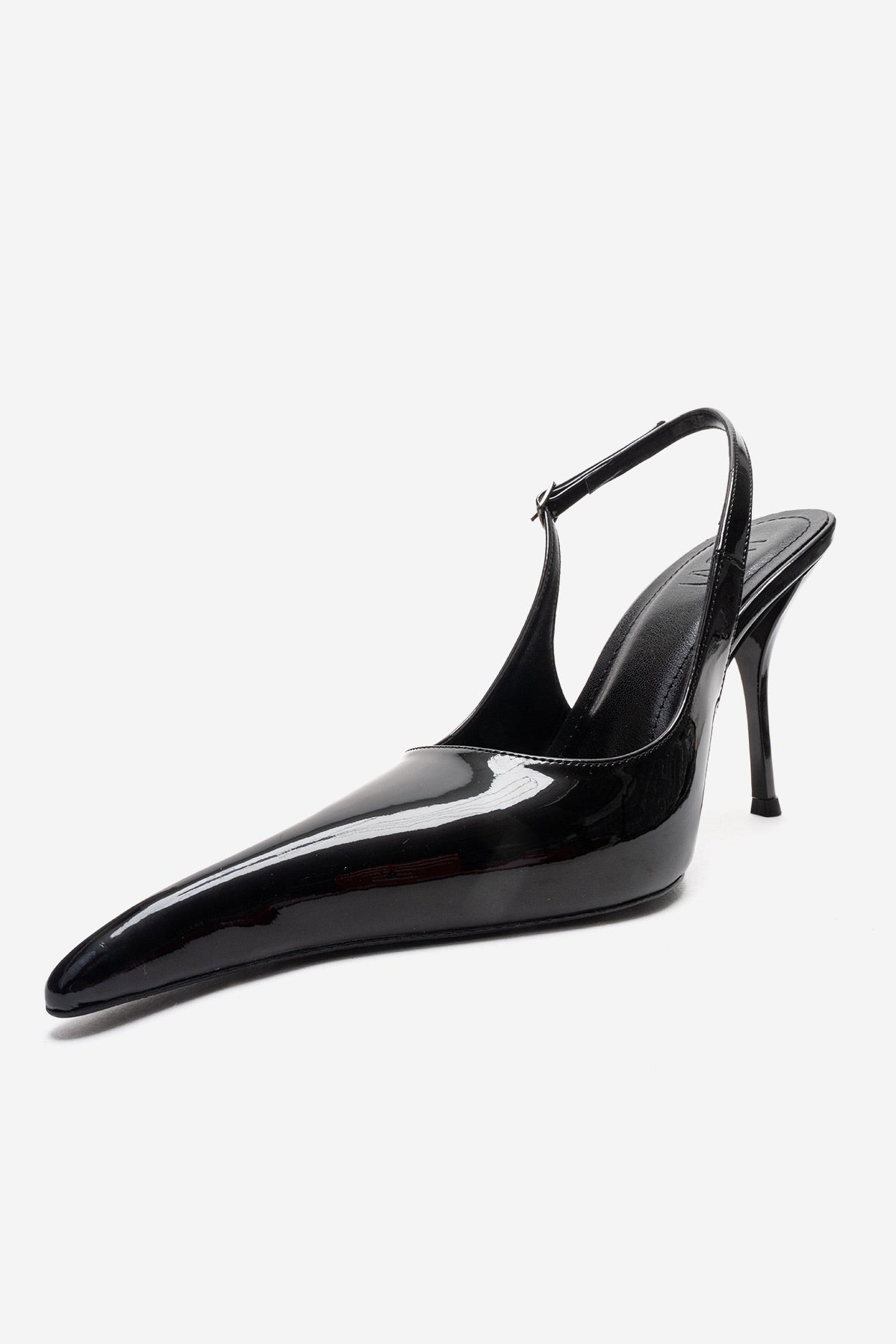 CANDY - Black Pointed Toe Slingback Stiletto Pump – top view showing leather, black, Vowalisse