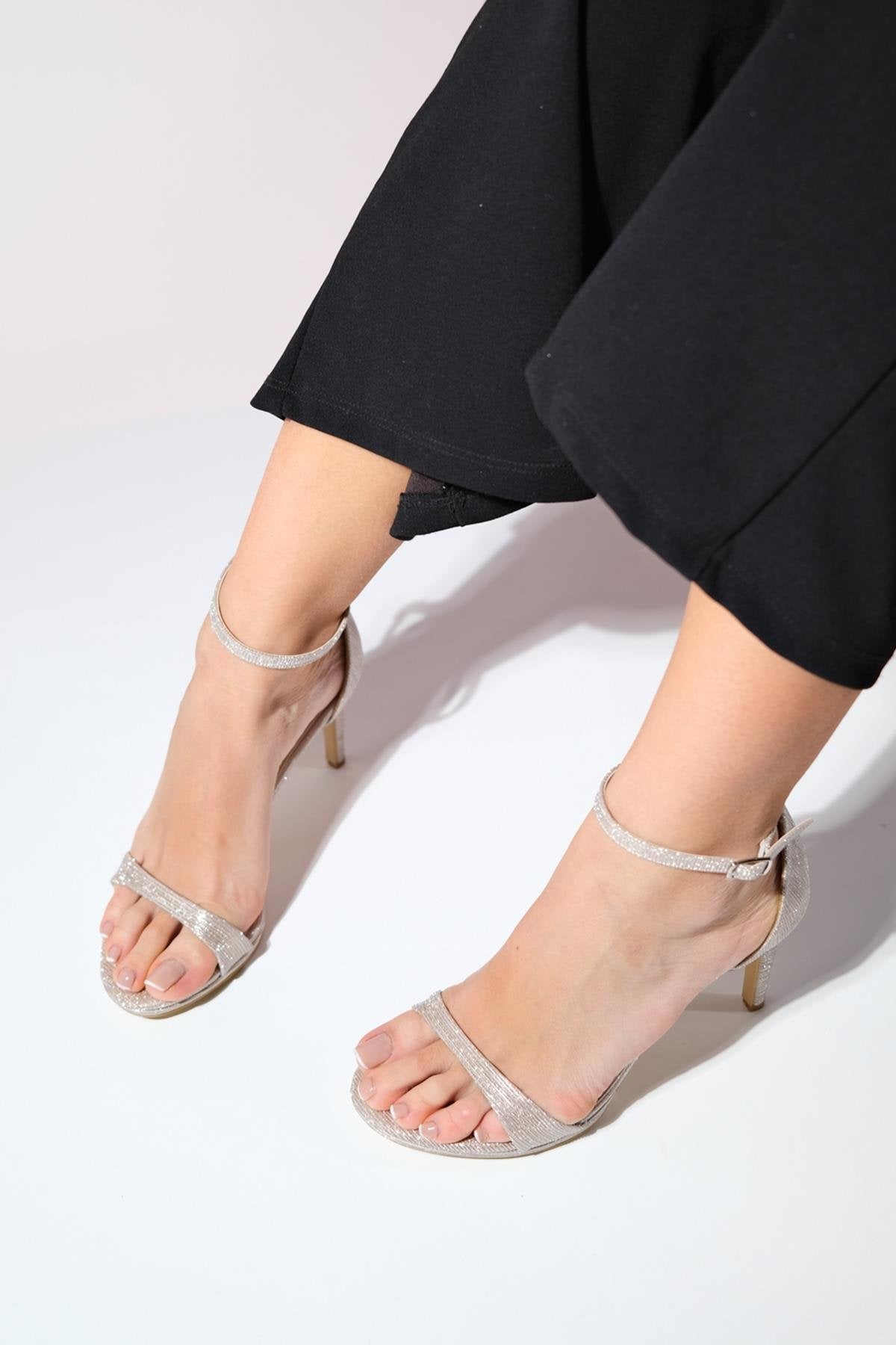 Bern - Gold Striped Platform Heel Evening Shoe – side view showing leather, gold, Vowalisse