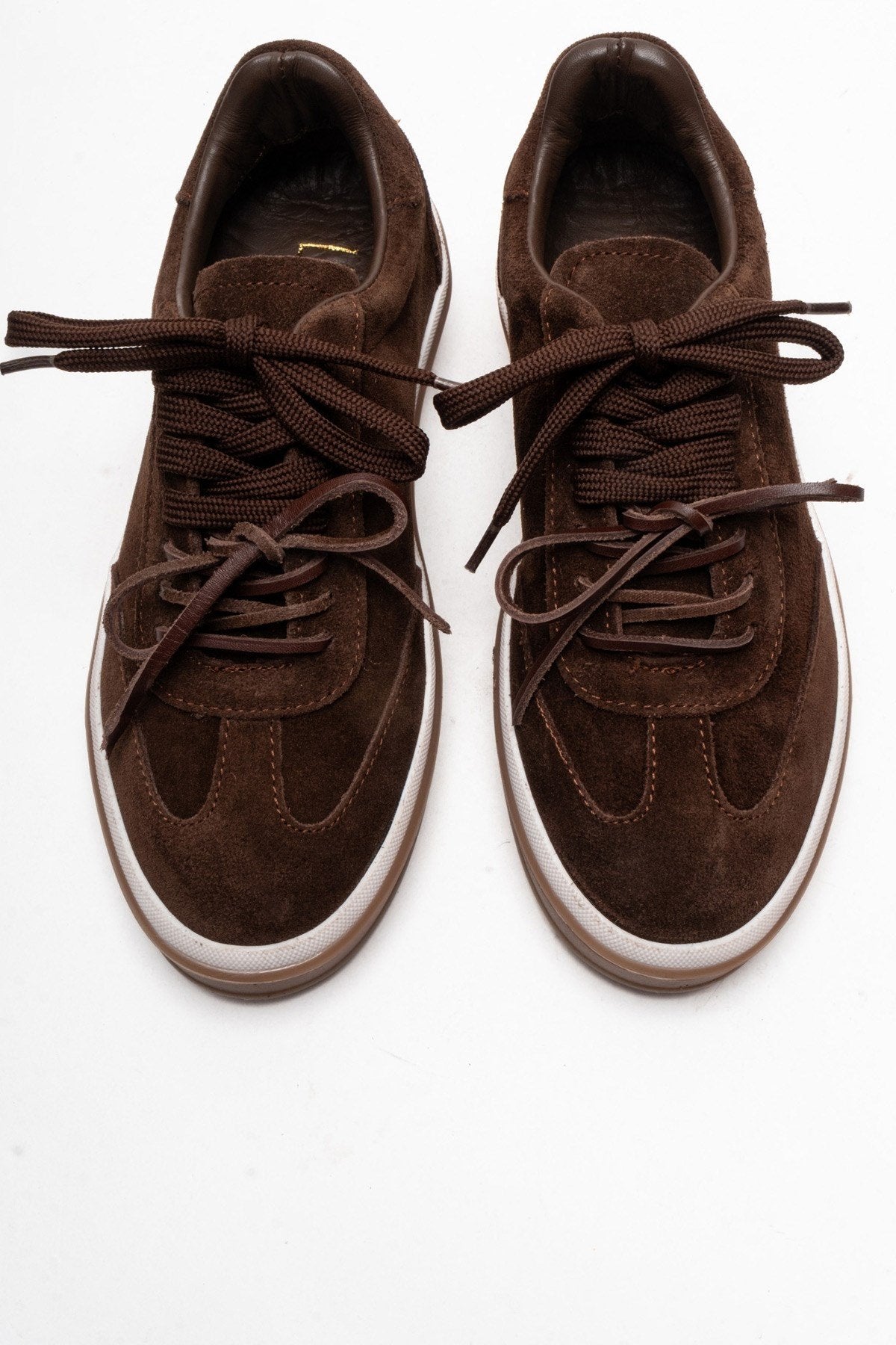 Melle - Brown Genuine Leather Sneaker – side view showing leather, suede, Vowalisse