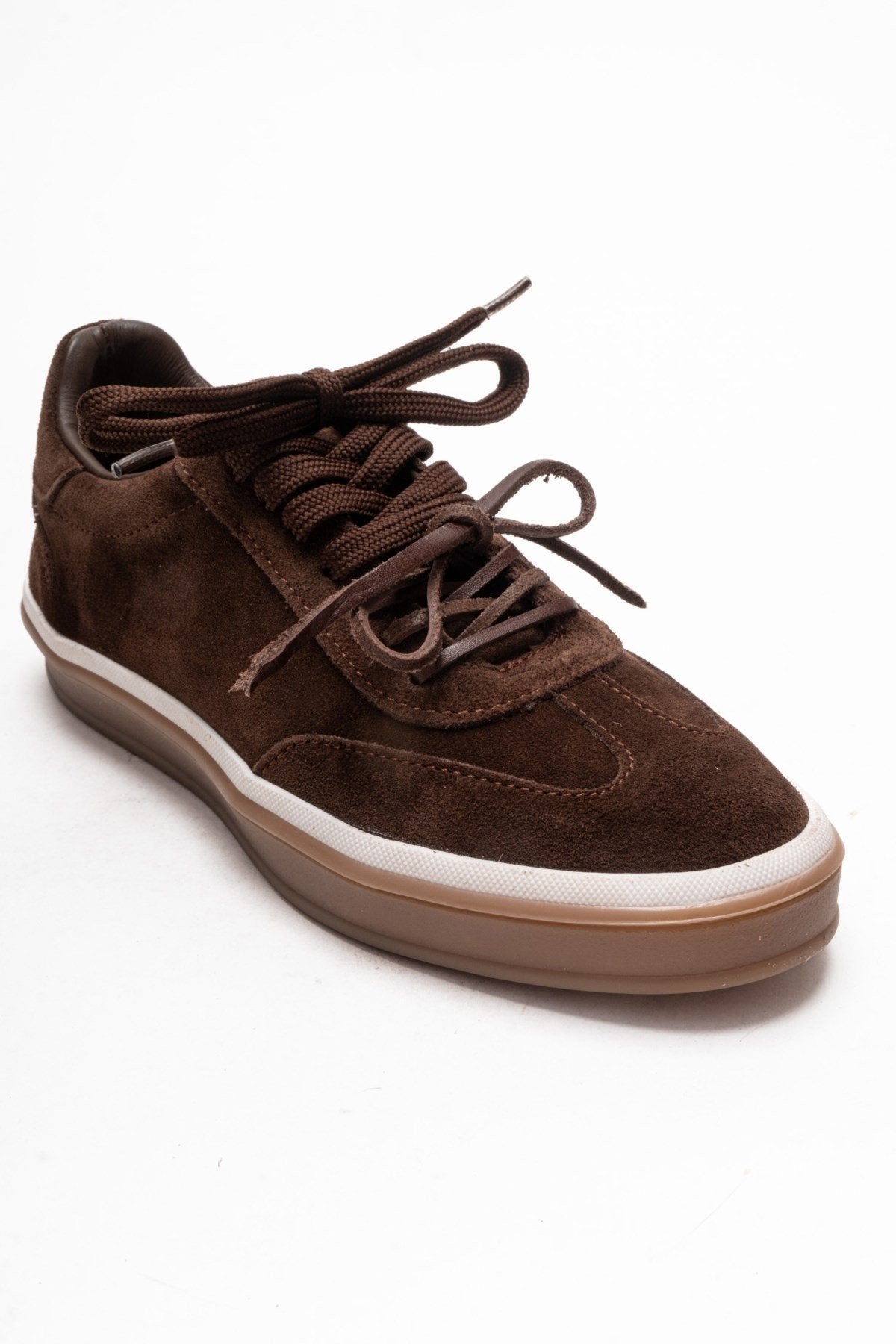 Melle - Brown Genuine Leather Sneaker – detail view showing leather, suede, Vowalisse