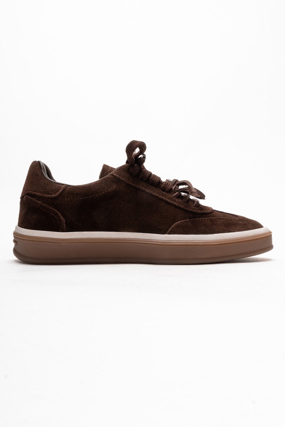 Melle - Brown Genuine Leather Sneaker – heel view showing leather, suede, Vowalisse
