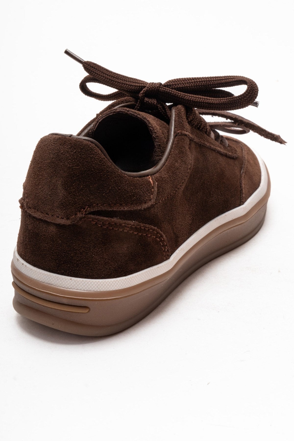 Melle - Brown Genuine Leather Sneaker – back view showing leather, suede, Vowalisse