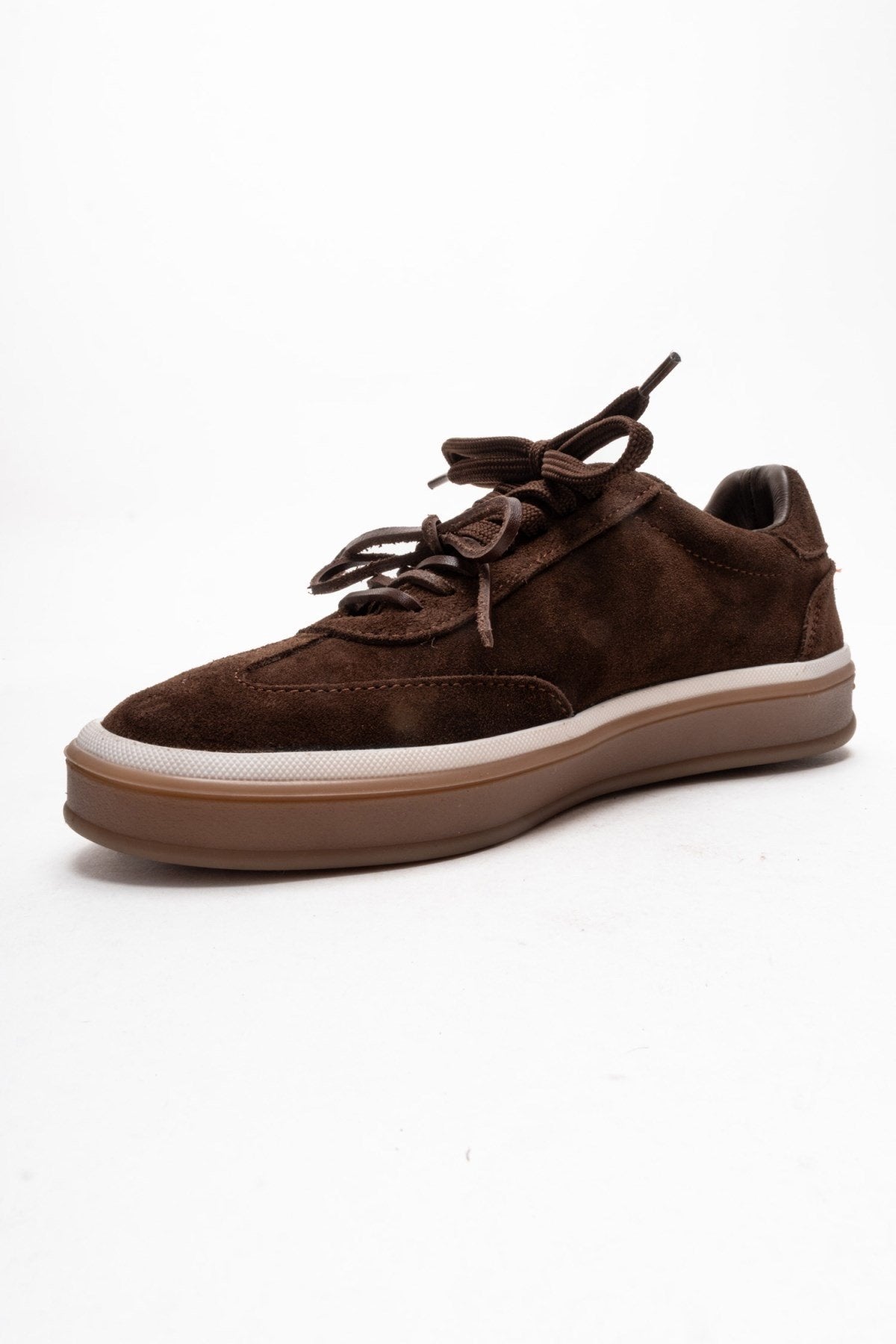 Melle - Brown Genuine Leather Sneaker – top view showing leather, suede, Vowalisse