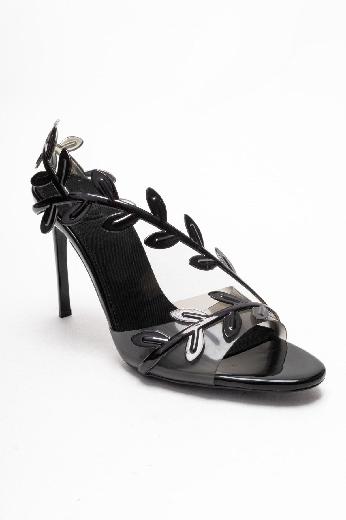 CARVELLI - Black Stiletto Pump – detail view showing leather, black, Vowalisse