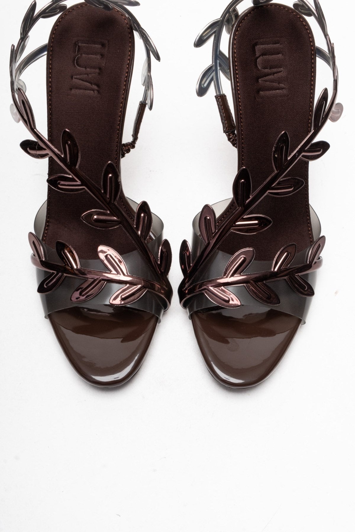 CARVELLI - Brown Stiletto Pump – side view showing leather, red, Vowalisse