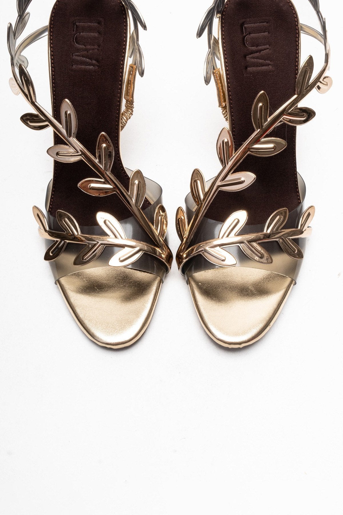 CARVELLI - Gold Stiletto Pump – side view showing leather, gold, Vowalisse
