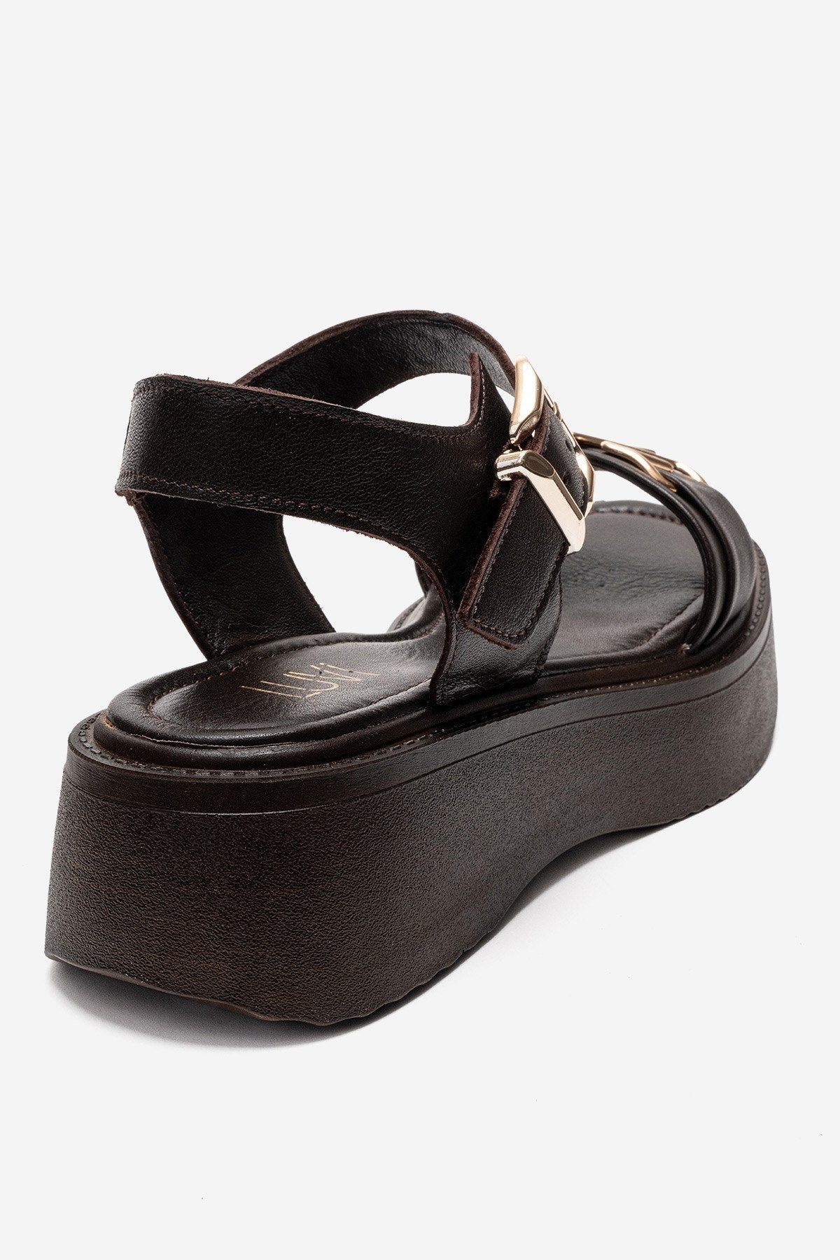 Lone - Brown Genuine Leather Platform Sandal – back view showing leather, Vowalisse