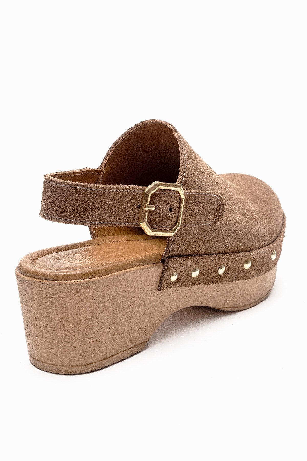 NORDEN - Camel Genuine Leather Platform Heel Sandal – back view showing leather, suede, Vowalisse
