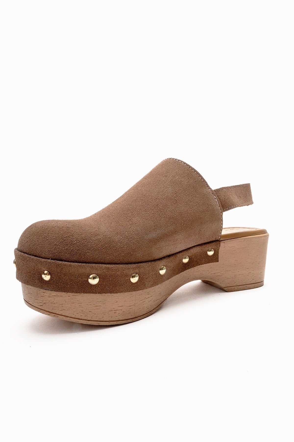 NORDEN - Camel Genuine Leather Platform Heel Sandal – top view showing leather, suede, Vowalisse