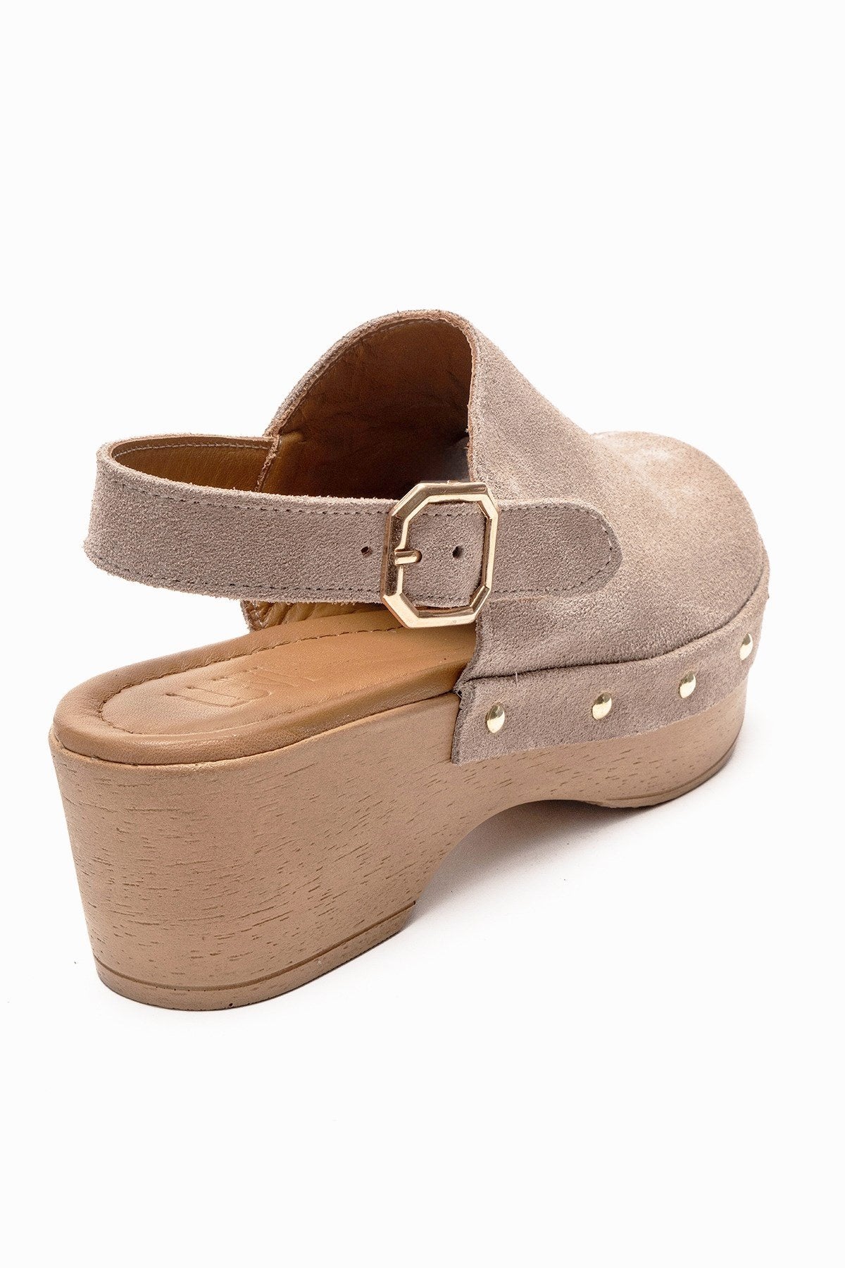 NORDEN - Beige Genuine Leather Platform Heel Sandal – back view showing leather, suede, Vowalisse