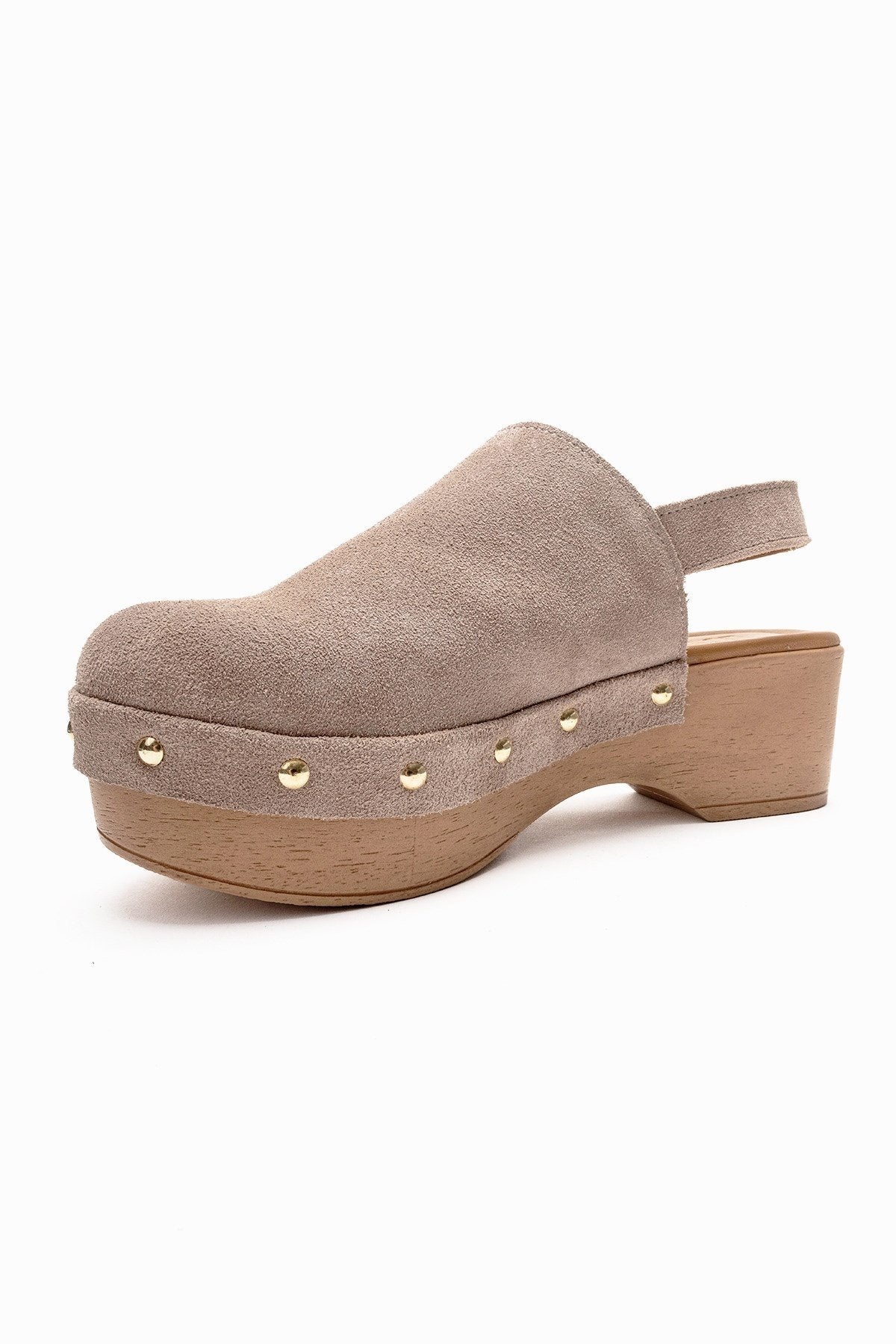 NORDEN - Beige Genuine Leather Platform Heel Sandal – top view showing leather, suede, Vowalisse