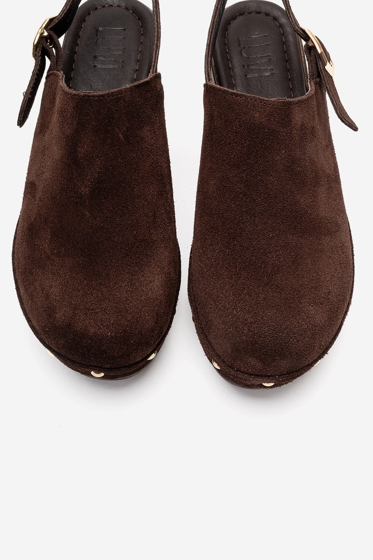 NORDEN - Brown Genuine Leather Platform Heel Sandal – side view showing leather, suede, Vowalisse