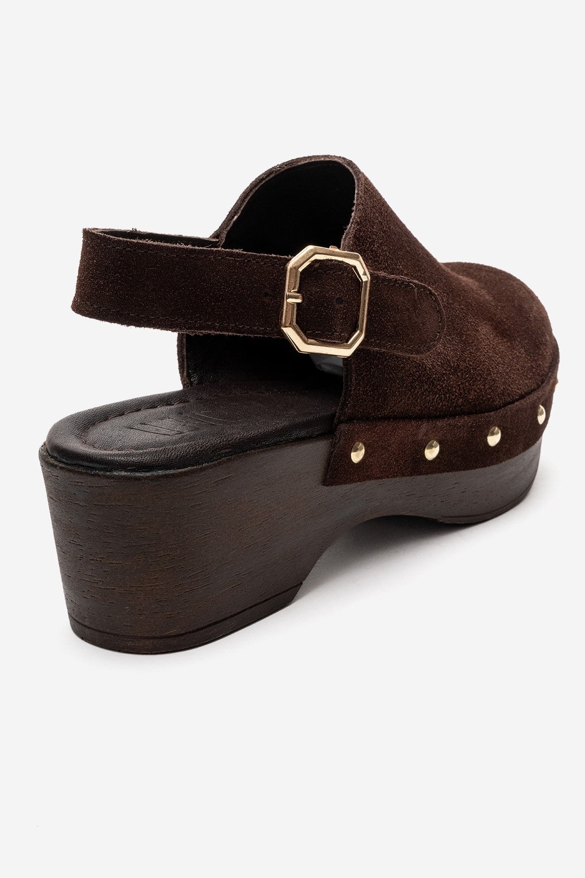 NORDEN - Brown Genuine Leather Platform Heel Sandal – back view showing leather, suede, Vowalisse