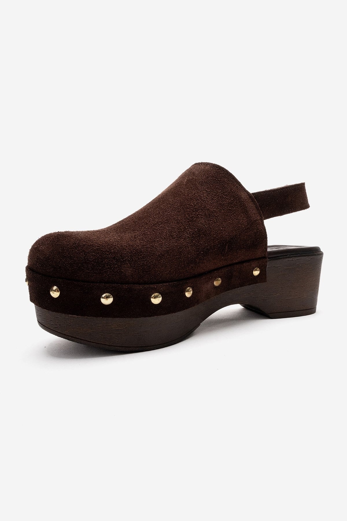 NORDEN - Brown Genuine Leather Platform Heel Sandal – top view showing leather, suede, Vowalisse
