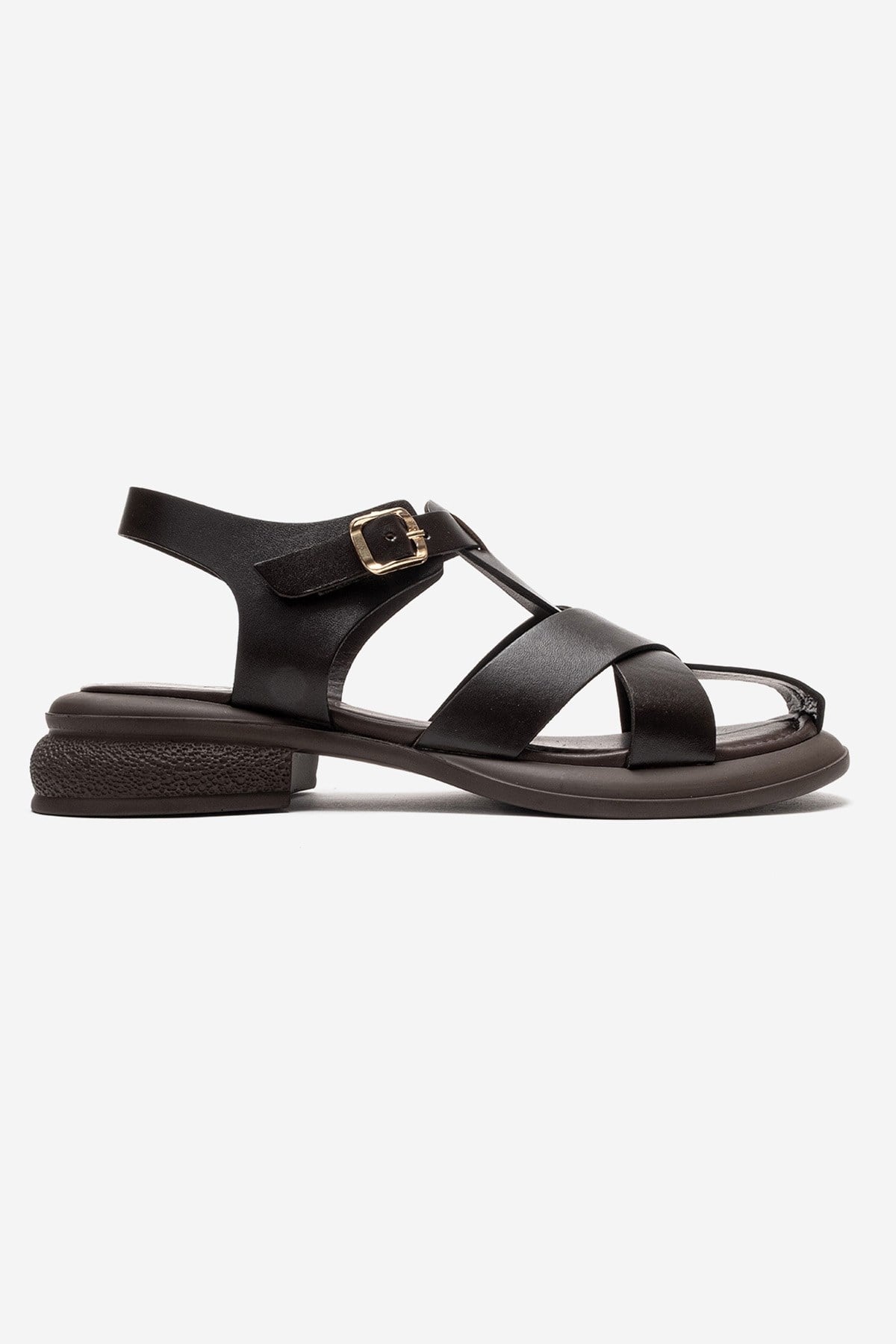 GUIDO - Brown Genuine Leather Sandal – heel view showing leather, Vowalisse