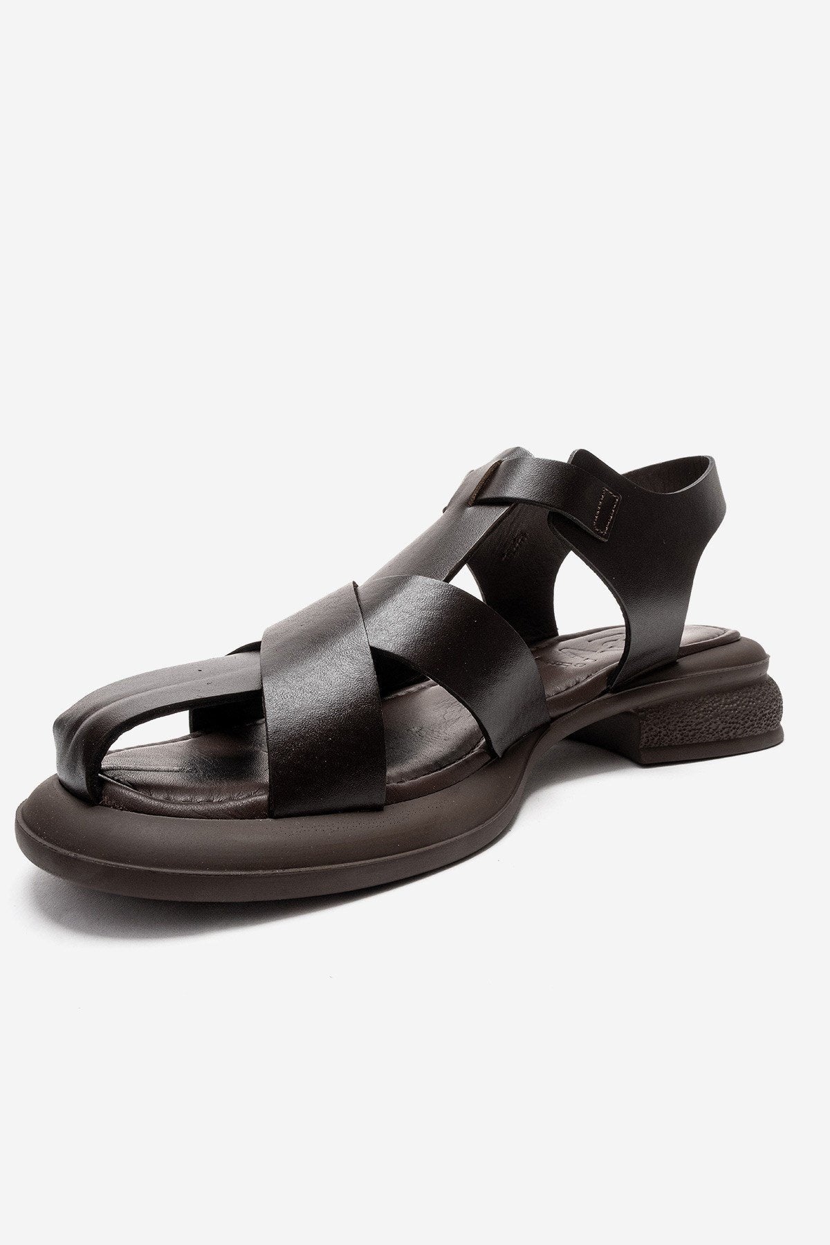 GUIDO - Brown Genuine Leather Sandal – top view showing leather, Vowalisse