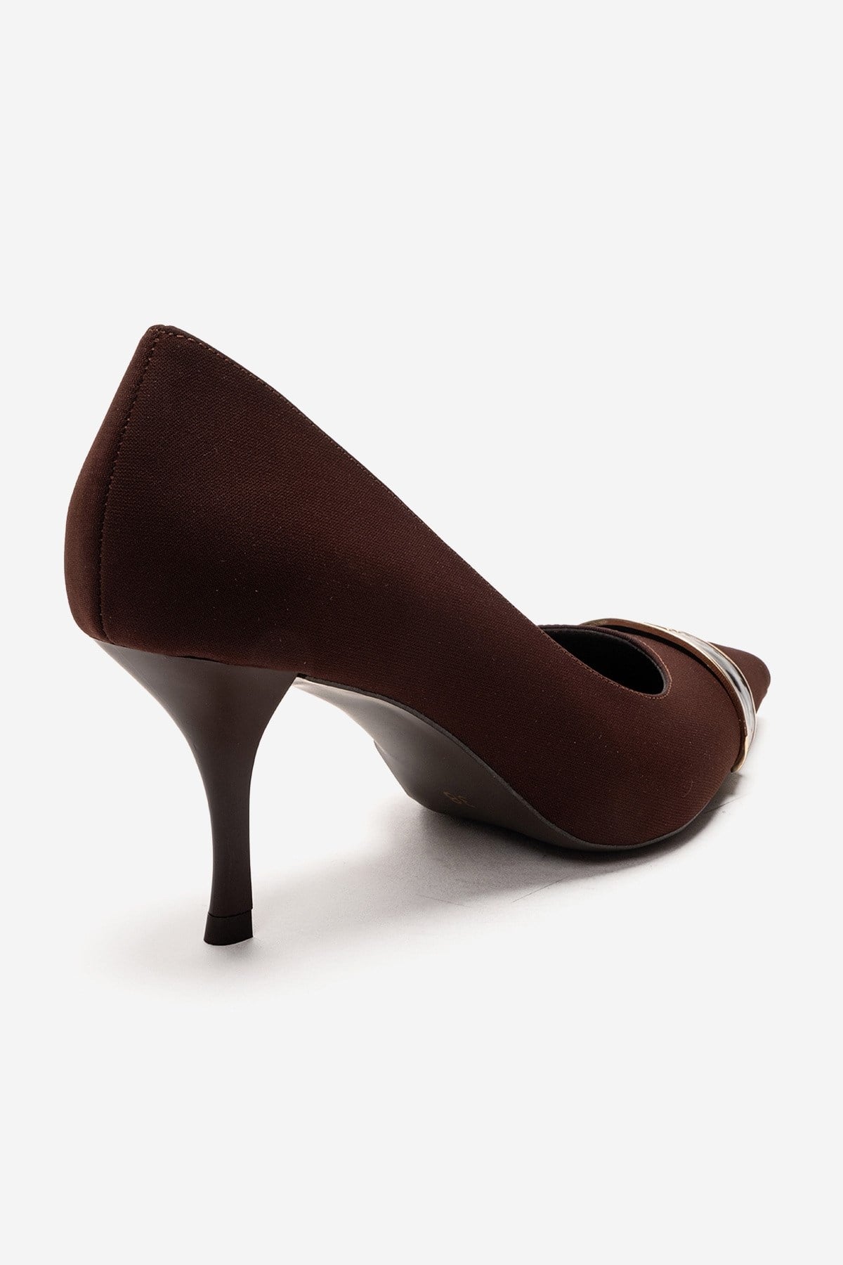 Kendra - Genuine Leather Brown Stiletto Heel – back view showing leather, metallic, Vowalisse