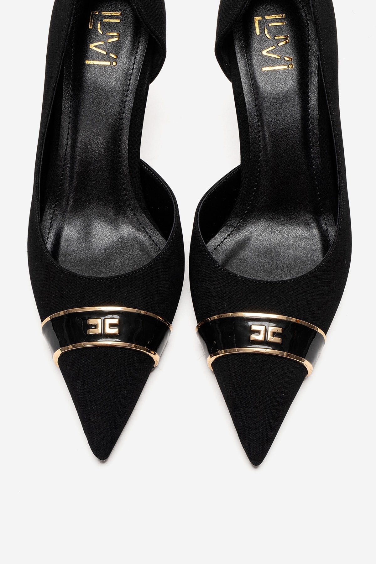 Kendra - Genuine Leather Black Stiletto Heel – side view showing leather, metallic, black, Vowalisse