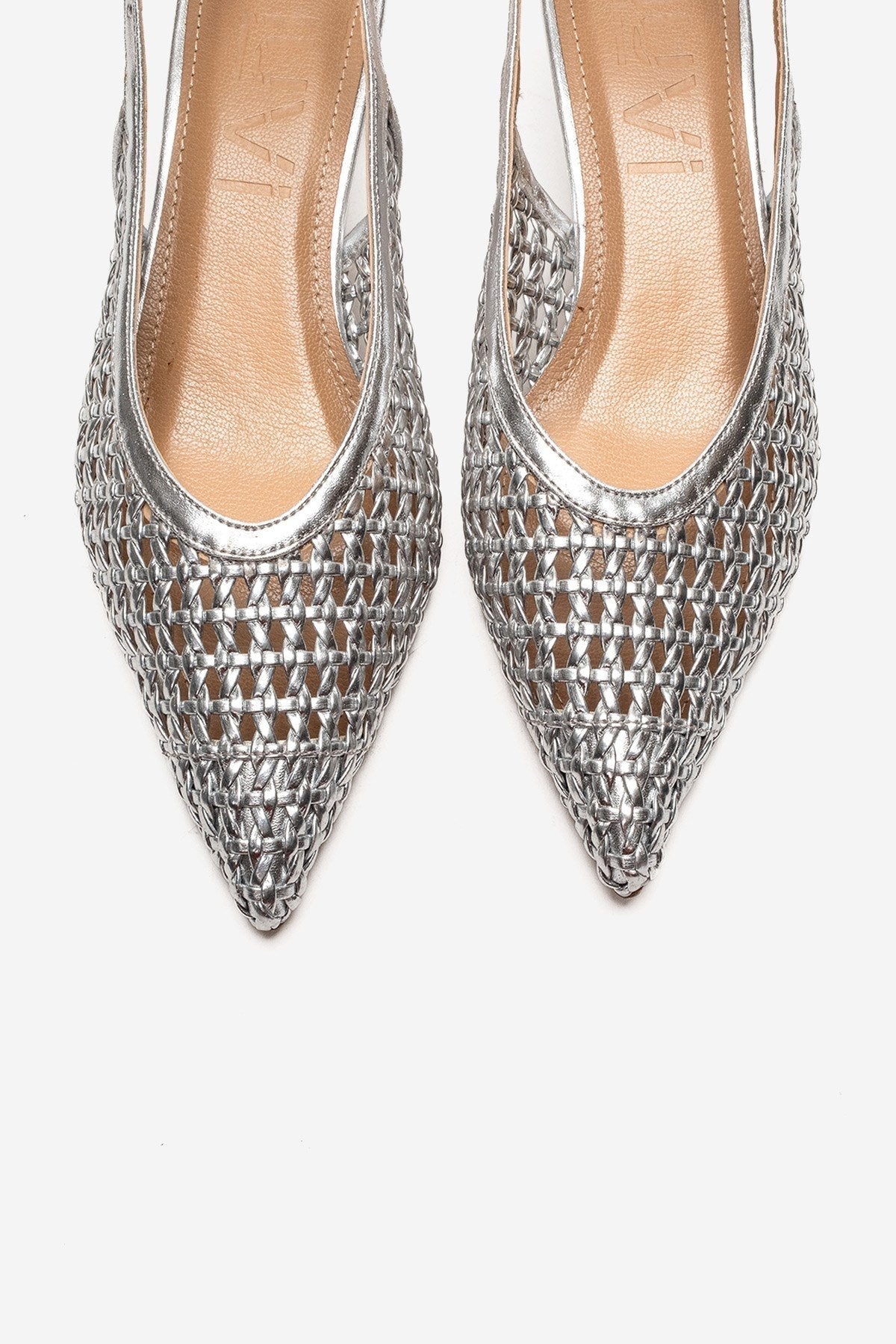Orelis - Genuine Leather Silver Kitten Heel – side view showing leather, silver, Vowalisse