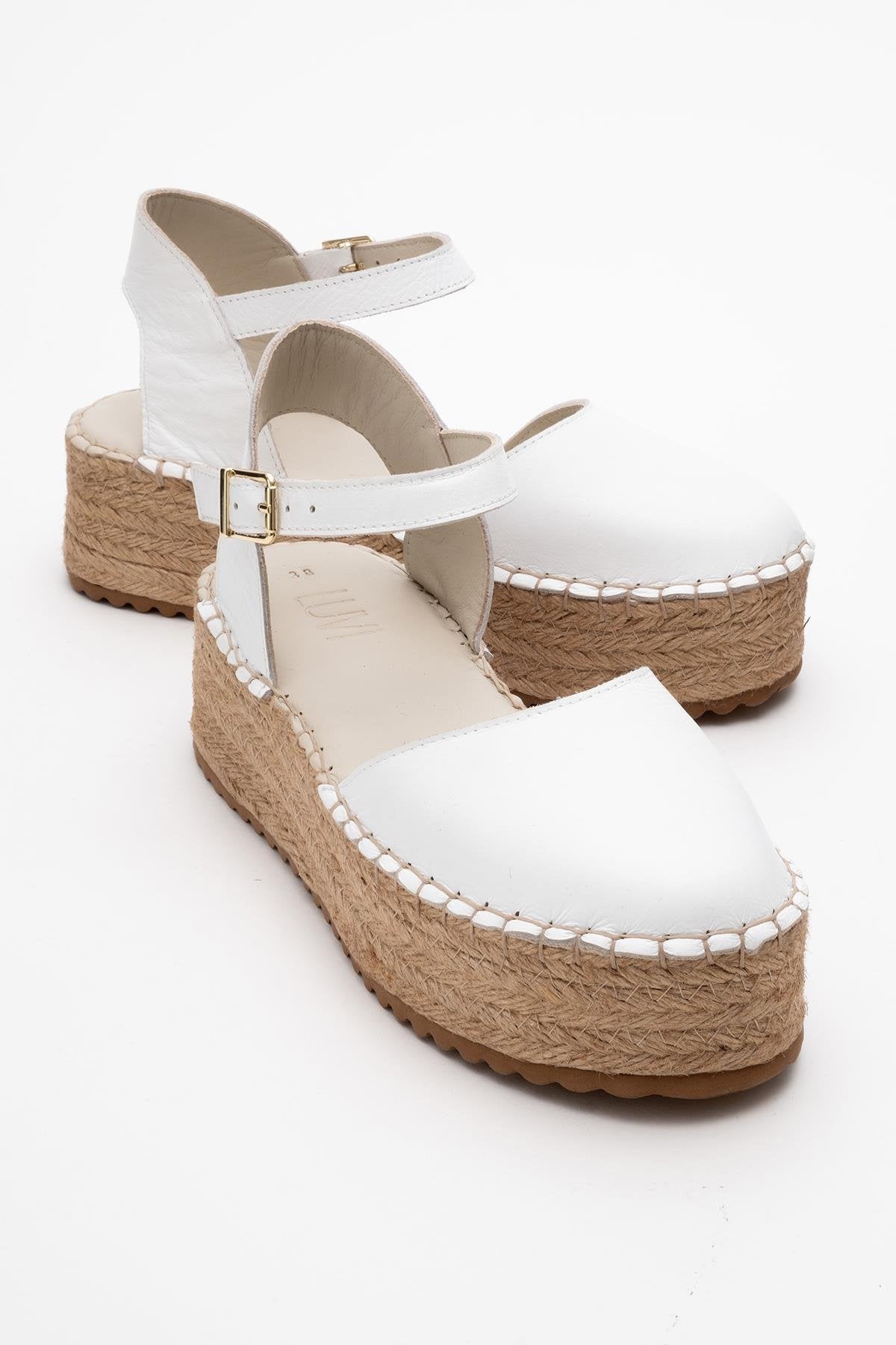 Viba - White Leather Espadrilles – front three-quarter view showing leather, suede, white, Vowalisse