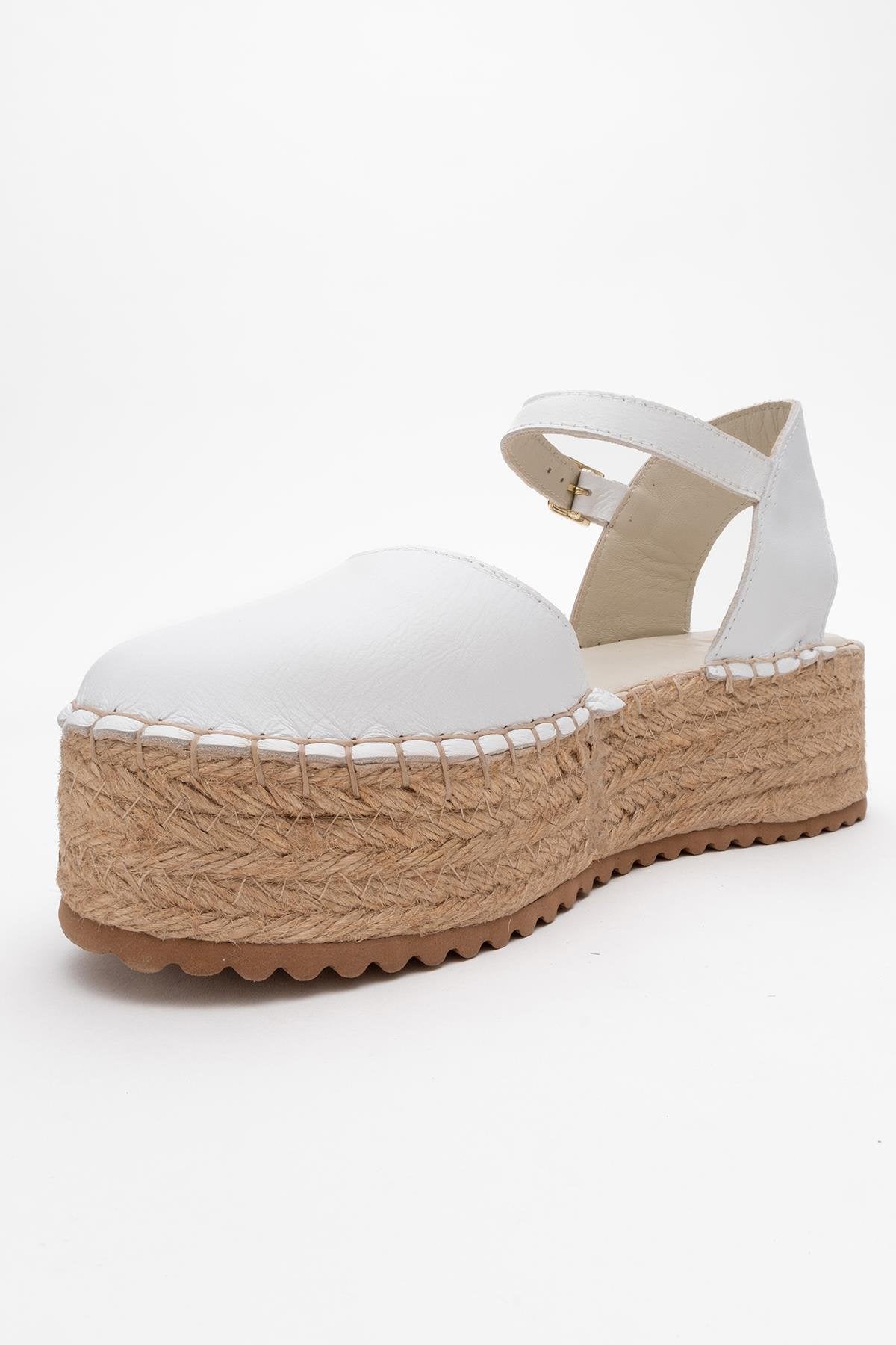 Viba - White Leather Espadrilles – detail view showing leather, suede, white, Vowalisse
