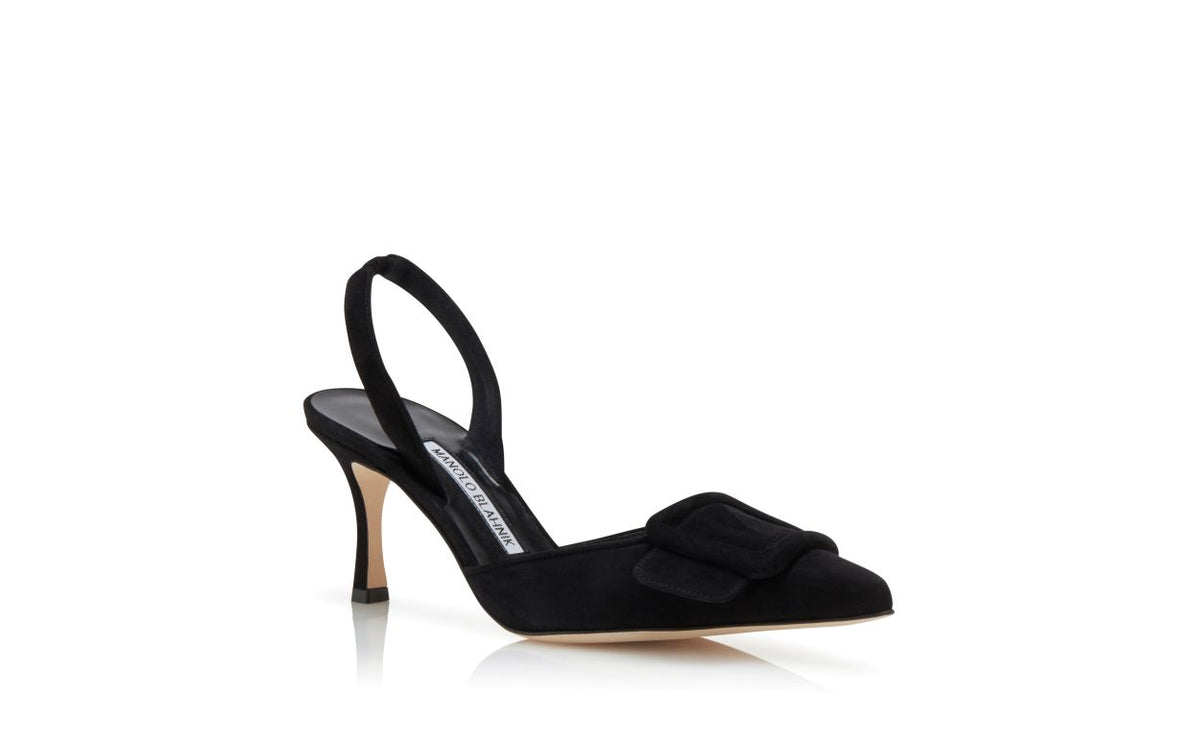 Violetta Belle Black Slingback Slingbacks – top view showing black slingback, pointed toe, suede, Vowalisse